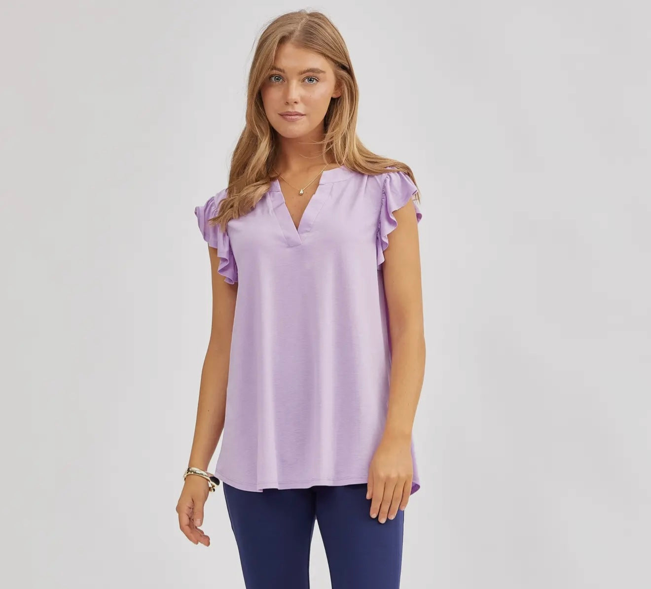 Collar Flutter Sleeve Tank Top Lavender