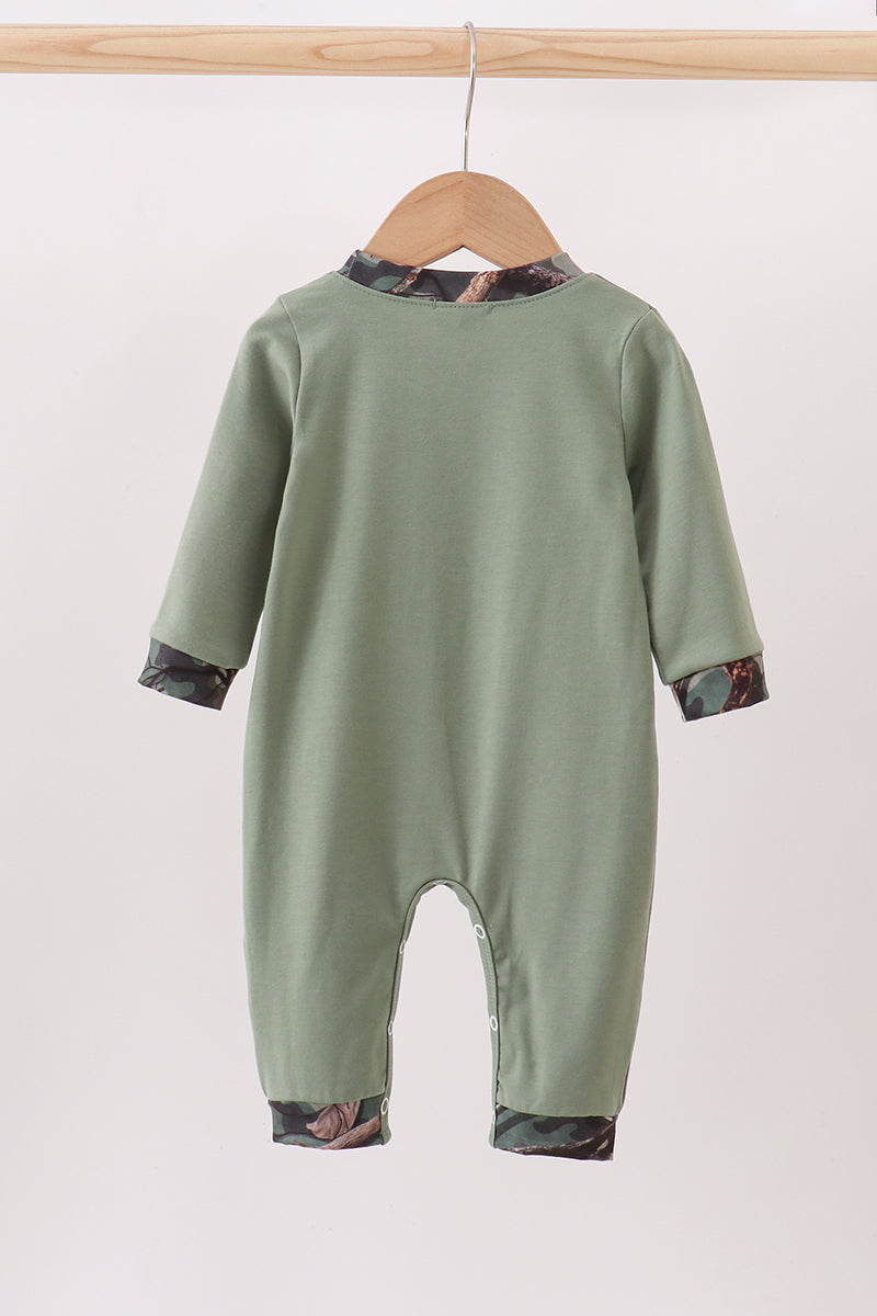 Camouflage dog hunting applique romper