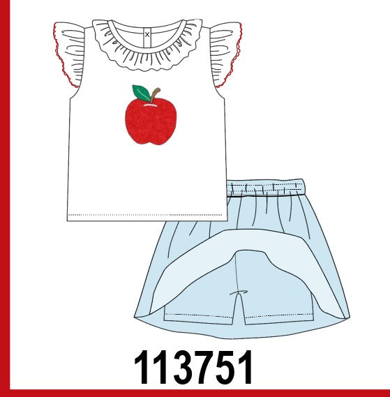 Blue Apple Applique Skorts Set