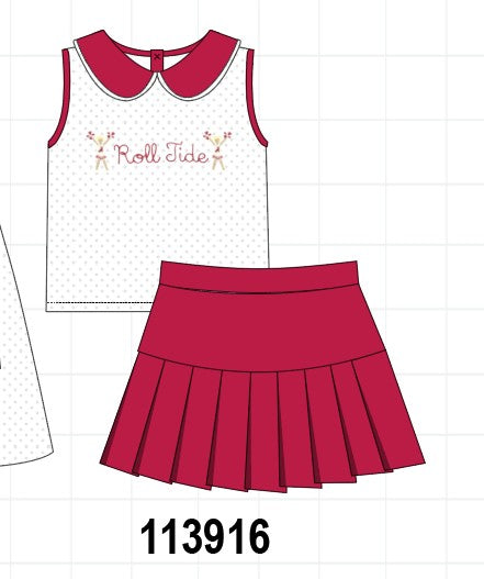 Red Alabama Roll Tide Embroidery Skorts Set