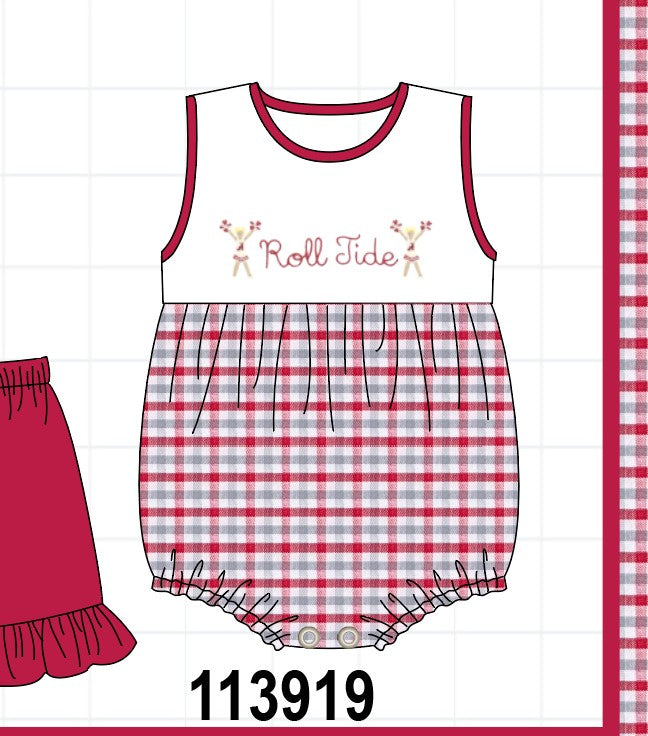 Red Alabama Roll Tide Embroidery Plaid Bubble