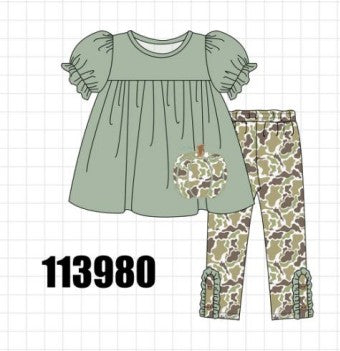 Camo Pumpkin Applique Ruffle Pants Set
