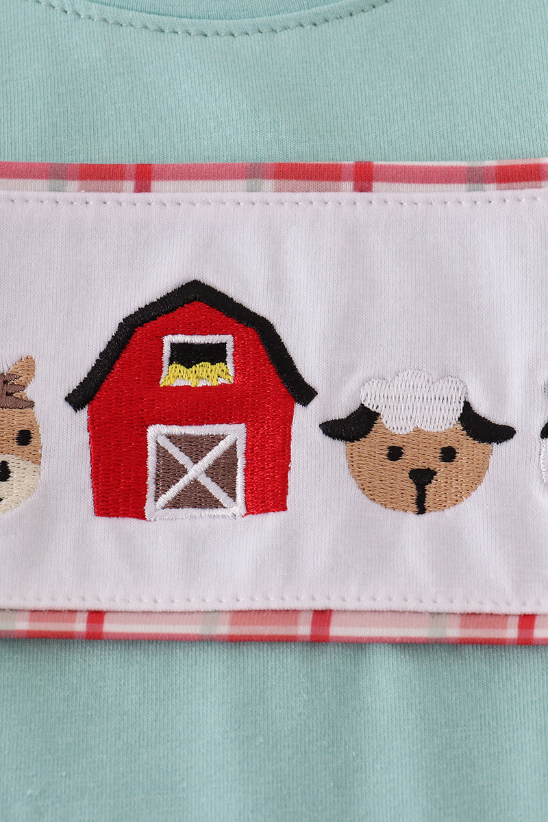 Green farm embroidery top