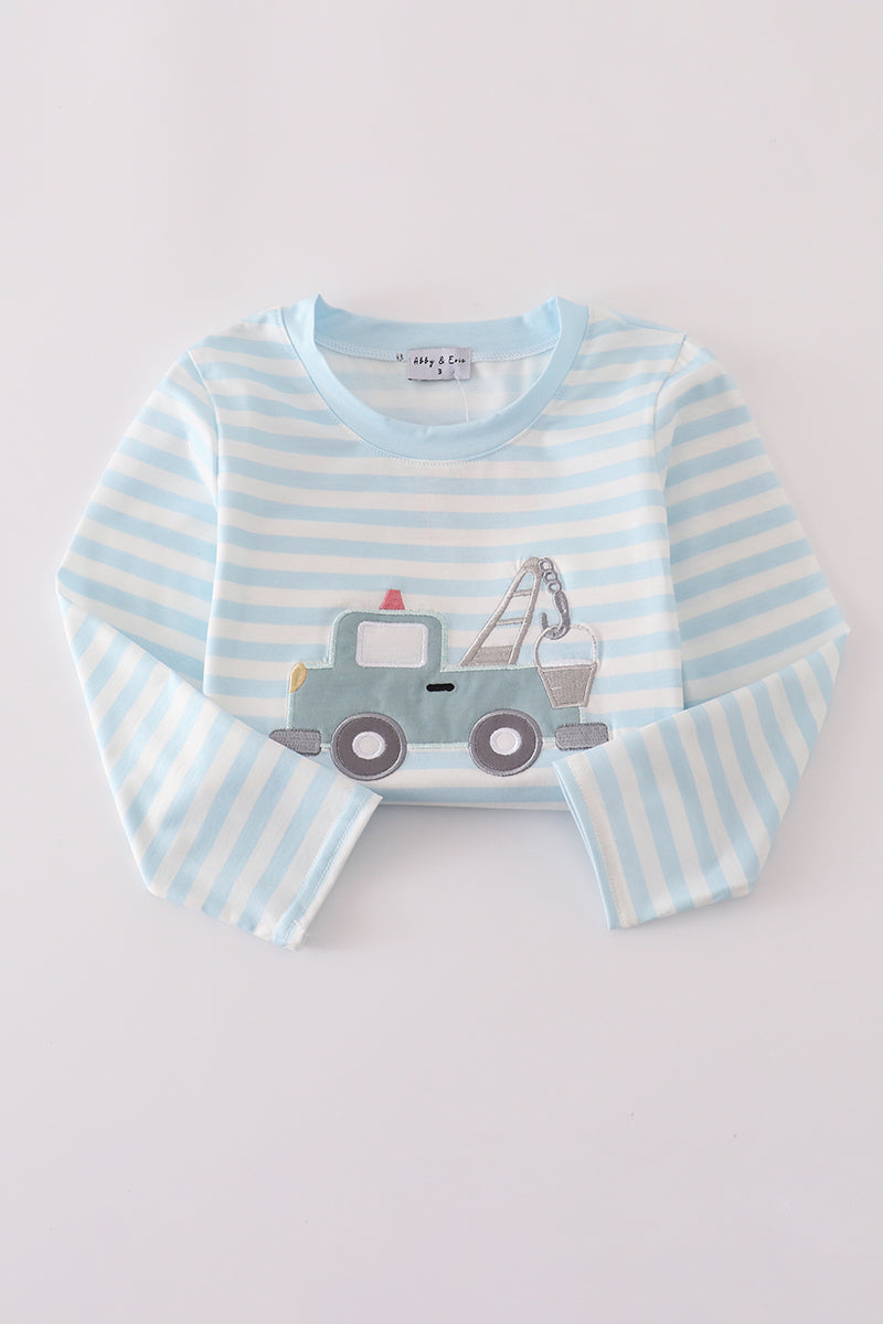 Blue crane applique stripe top