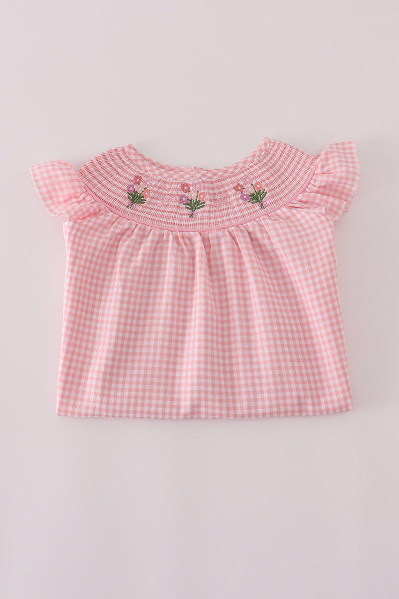 Pink floral smocked dress