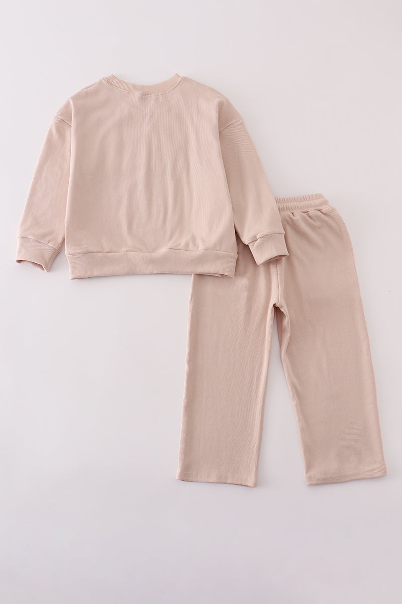 Cream MINI french knot pants set