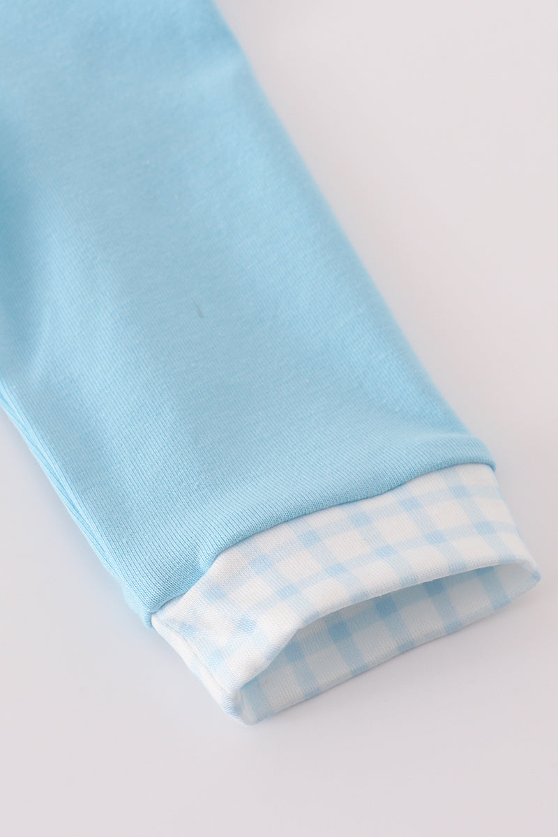 Blue character embroidery romper