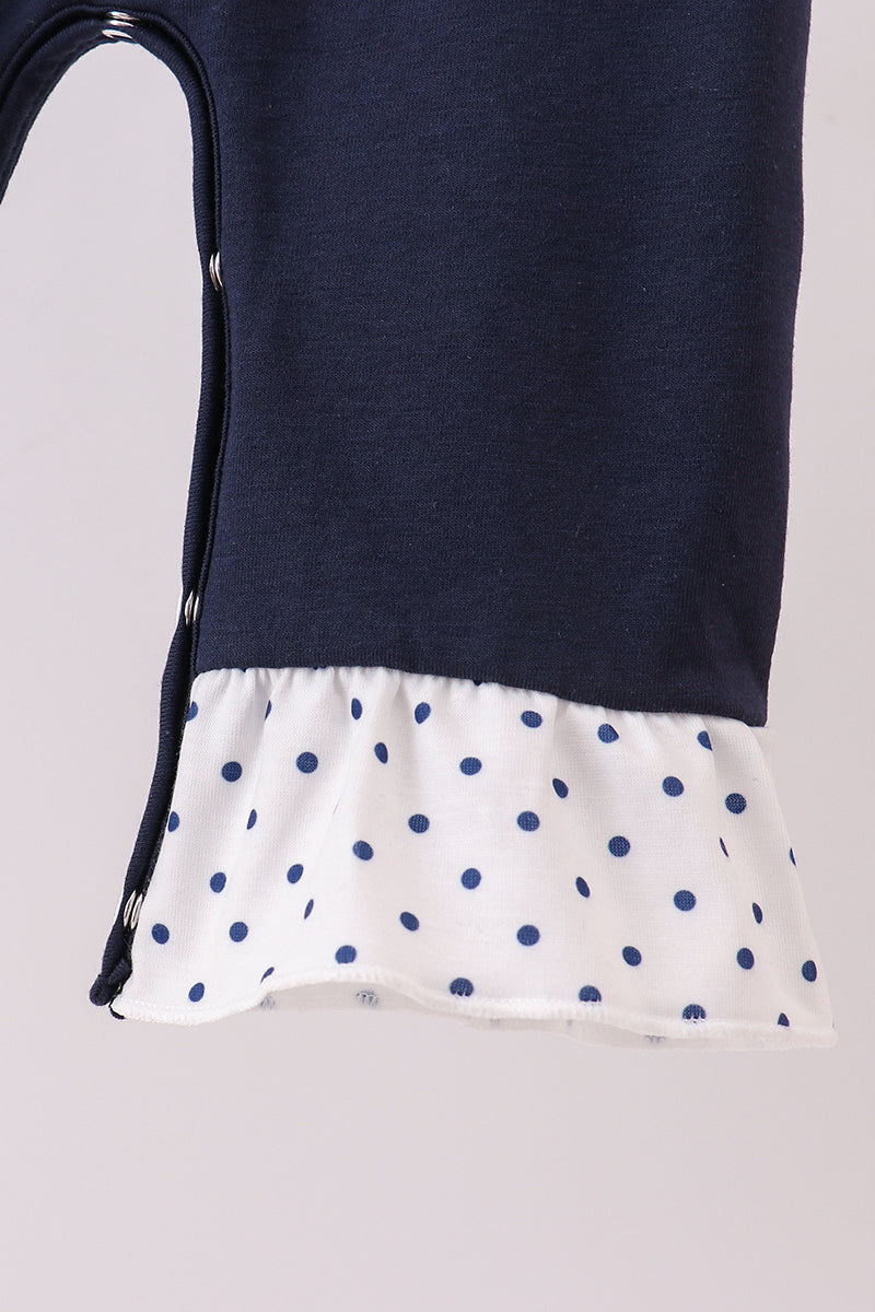 Navy nativity embroidery ruffle romper