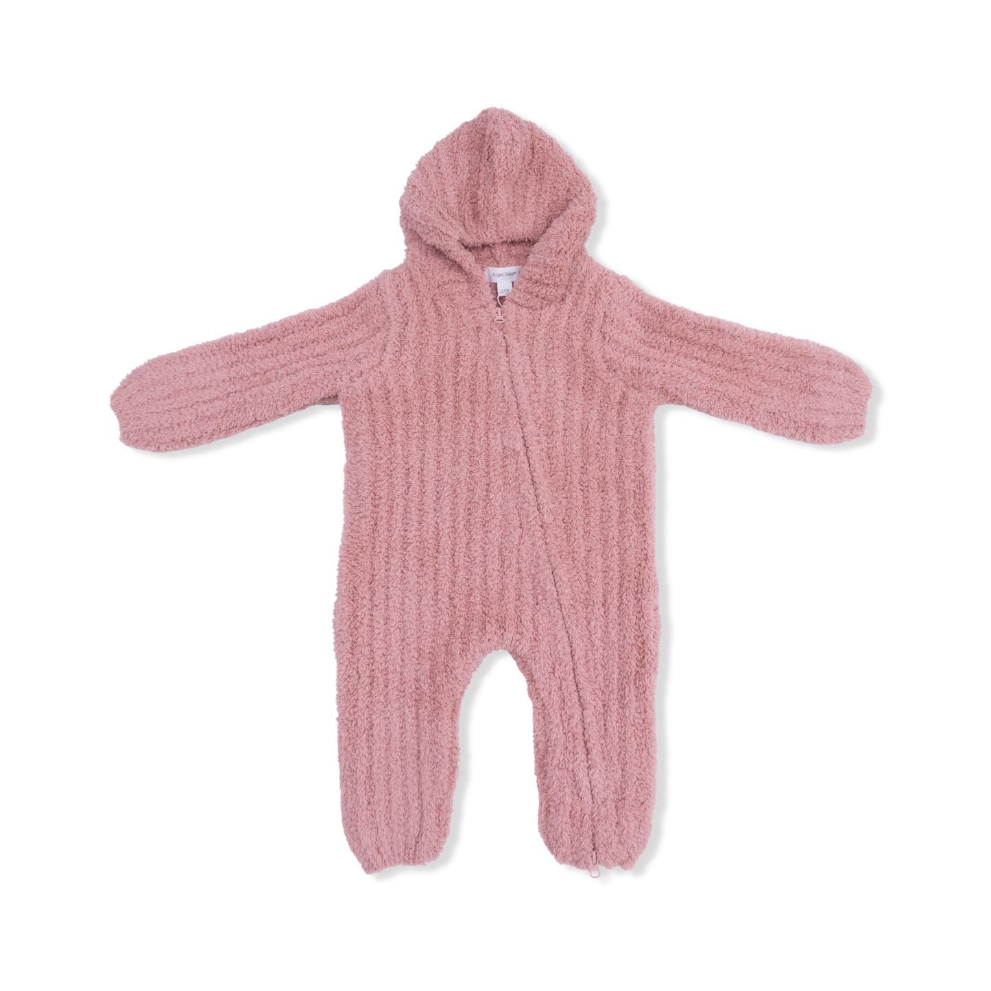 Chenille - Rose Hooded Romper with Striped Texture
