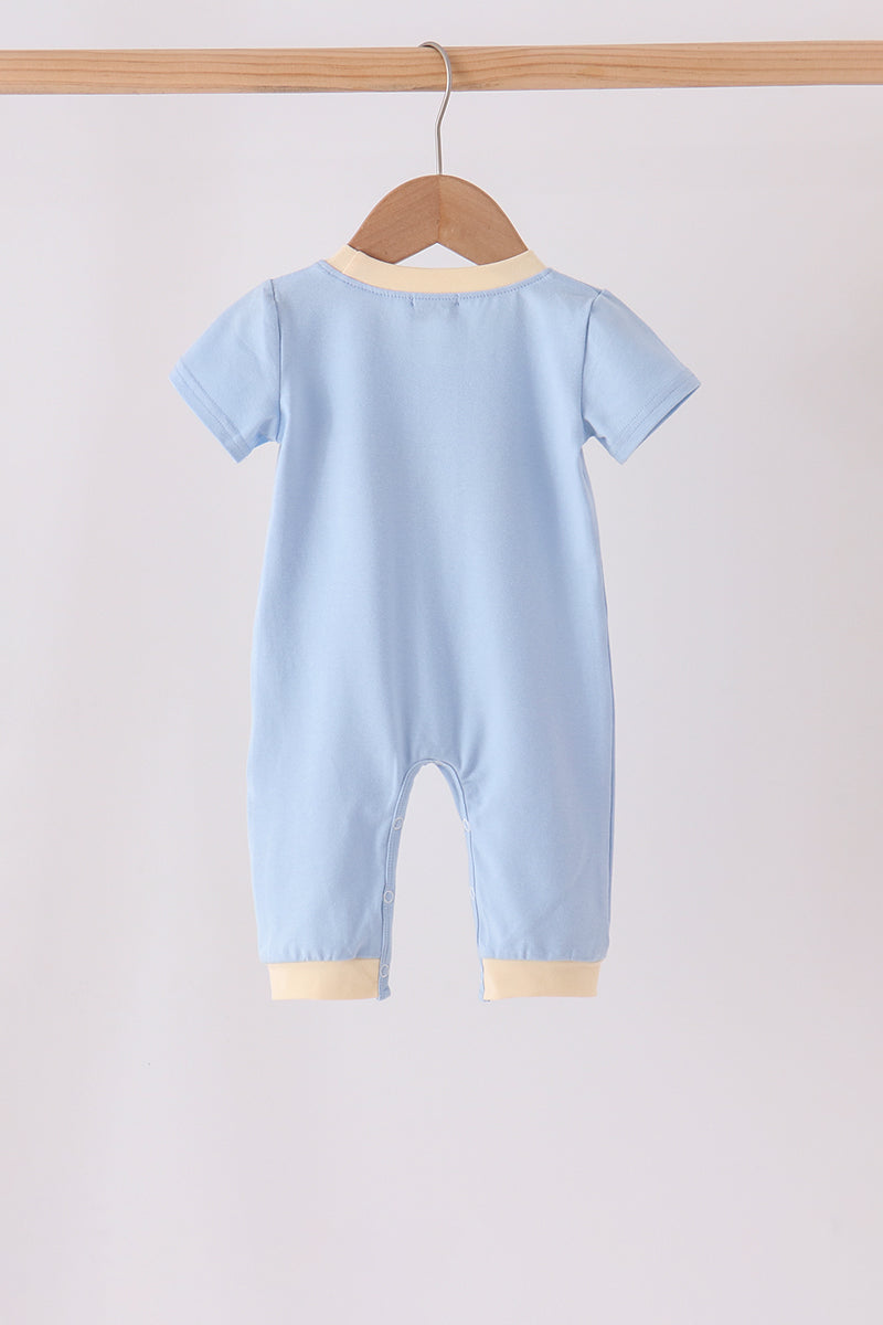 Blue pumpkin embroidery romper