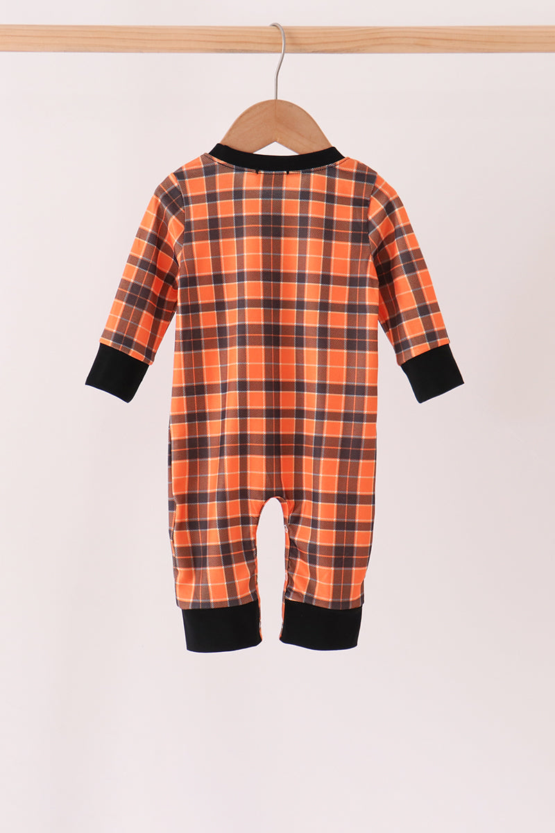 Orange skeleton plaid romper