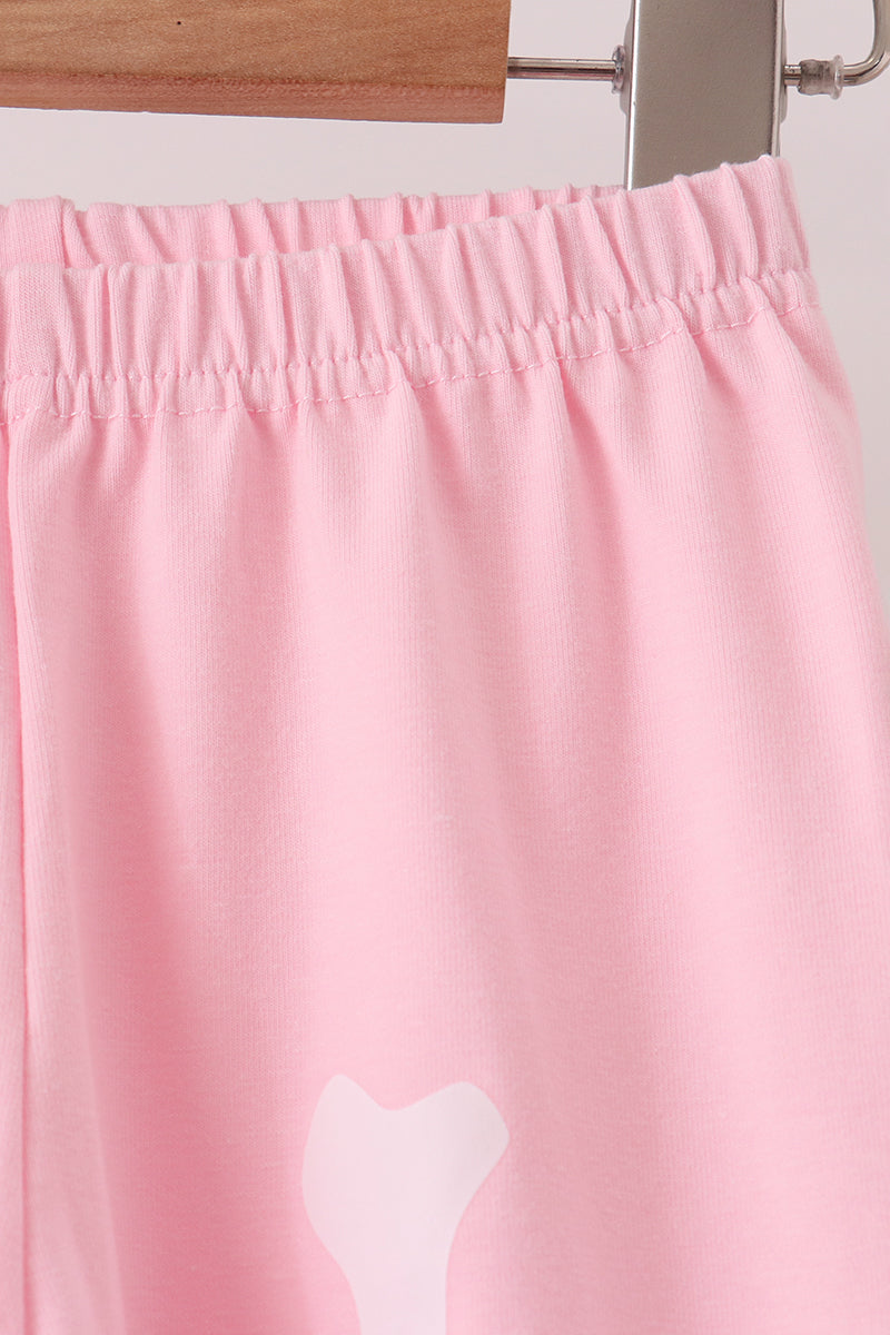 Pink skeleton print ruffle pants set