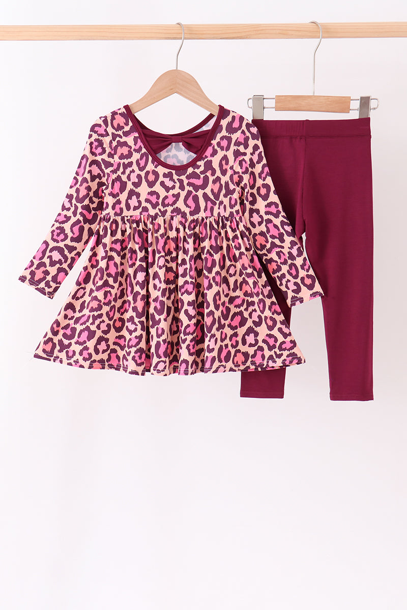 Pink leopard bamboo pants set