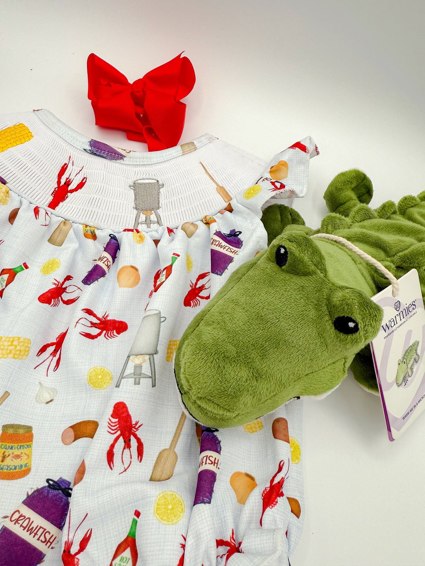 Adorable Crawfish Smocked Children's Outfit Girl Bubble | Southern-Themed Smocked Clothes