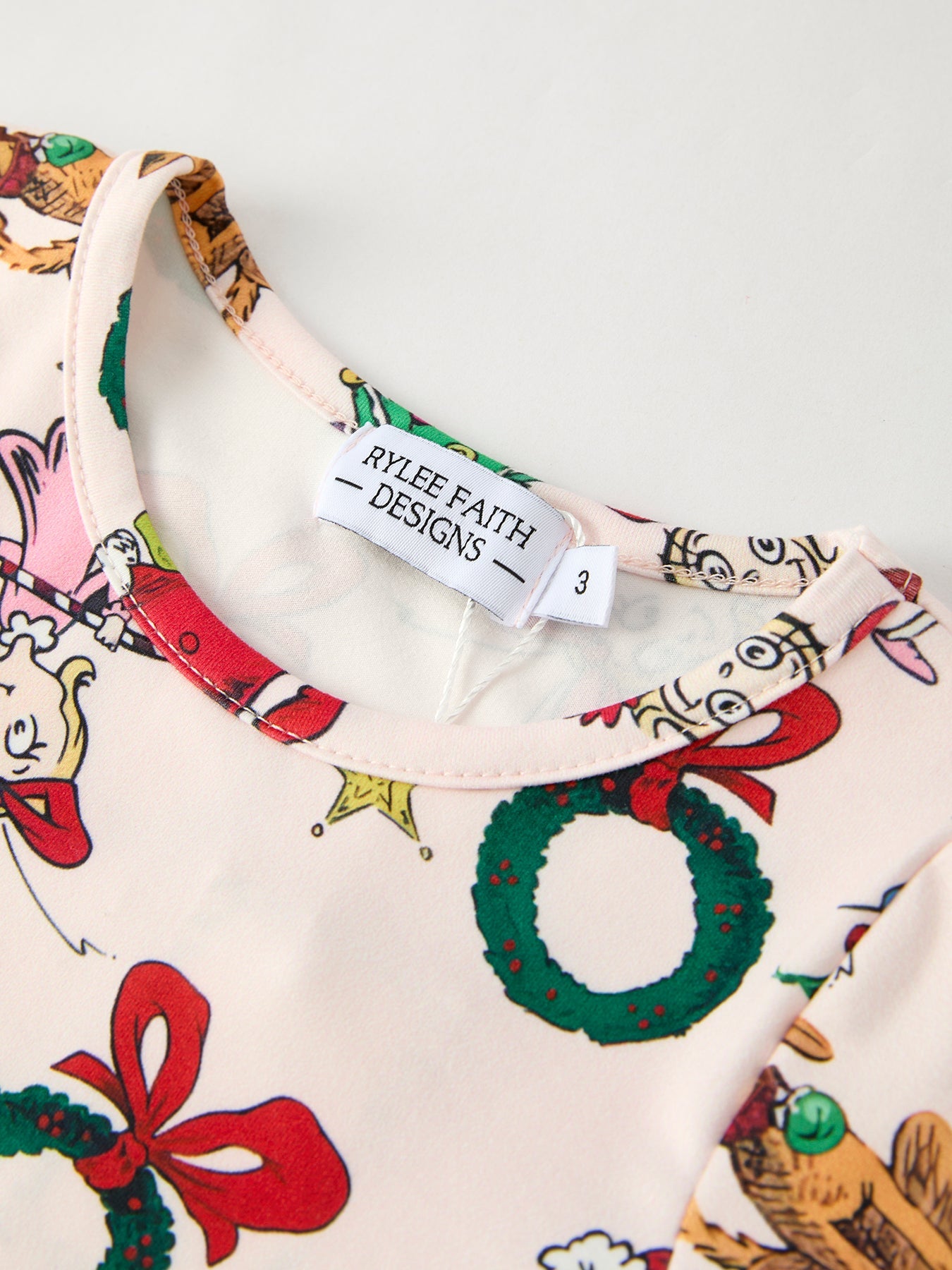 Christmas Character Print Girls Dress with Ruffle Sleeves