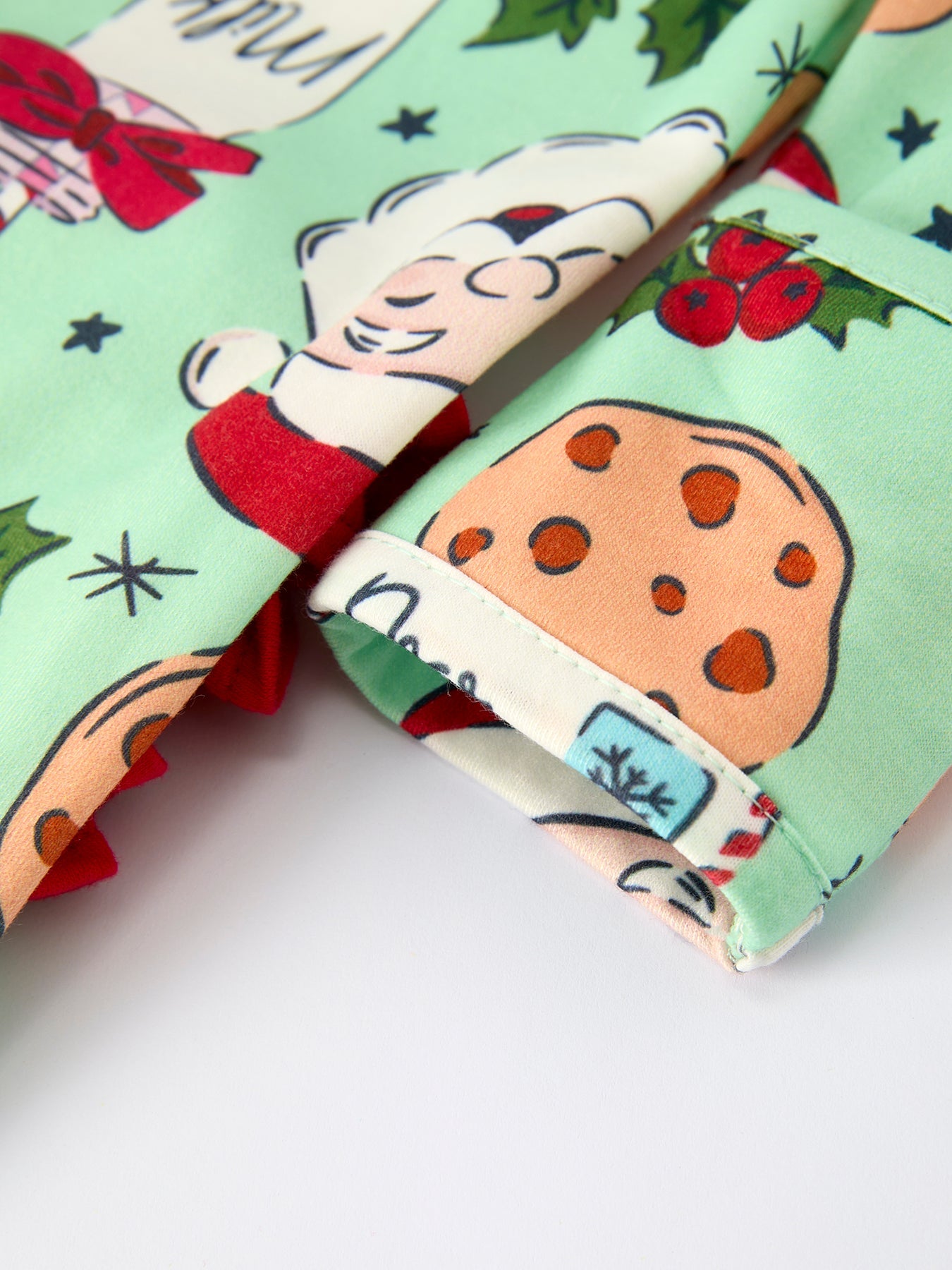 Christmas Santa Cookie Print Baby Girls Romper with Red Bow Detail