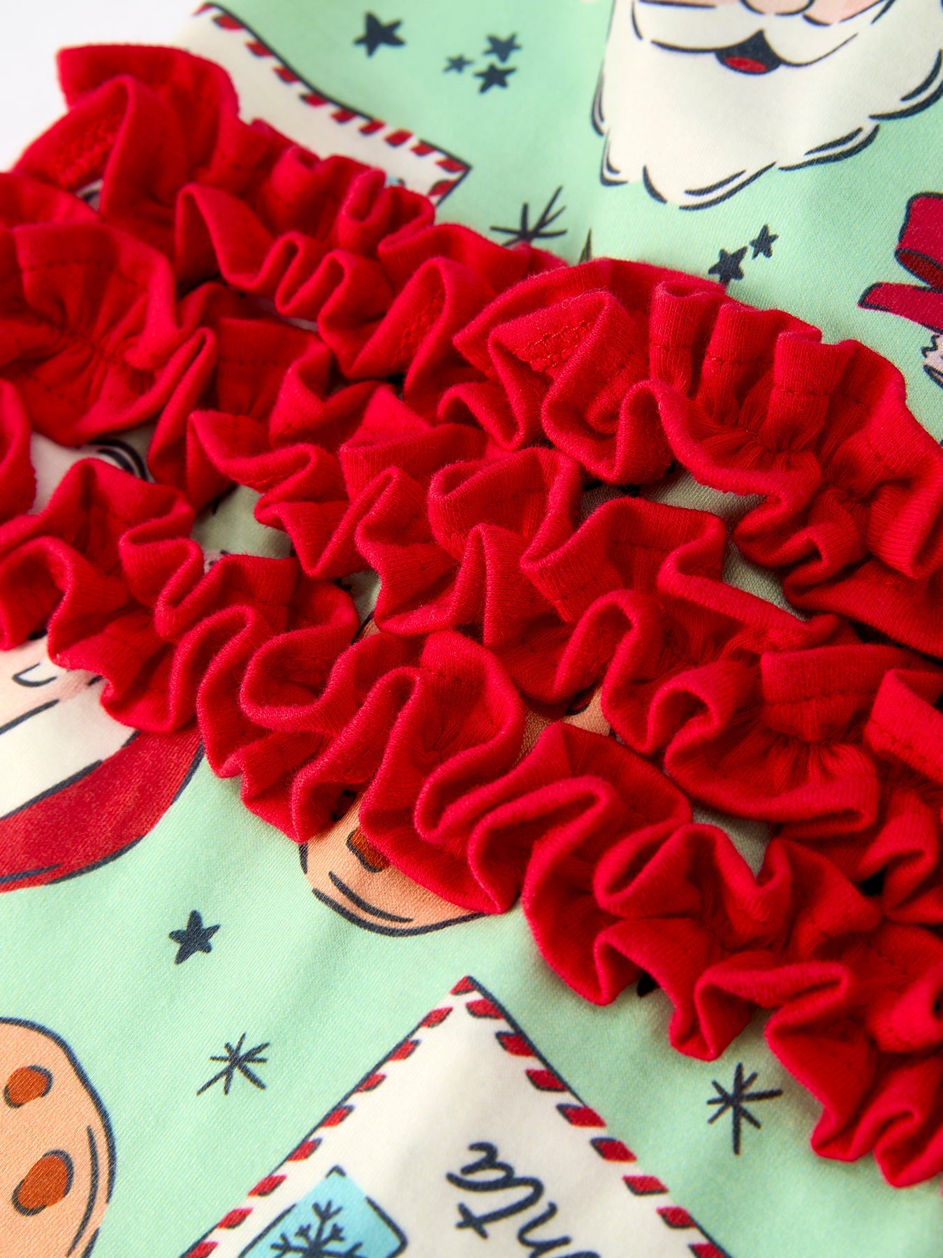 Christmas Santa Cookie Print Baby Girls Romper with Red Bow Detail