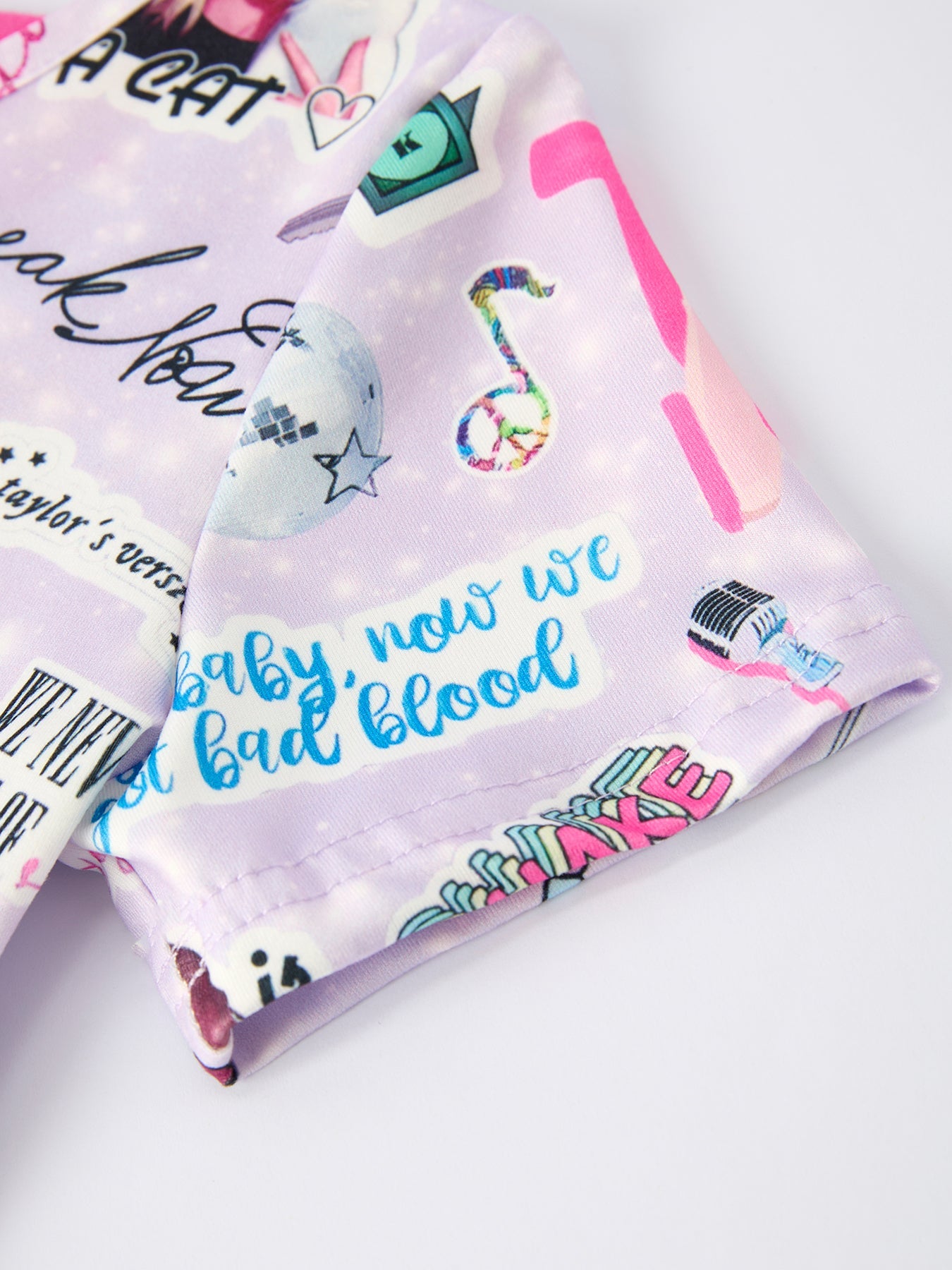 Purple TS Print Ruffle Girls' Short Sleeve  Dress