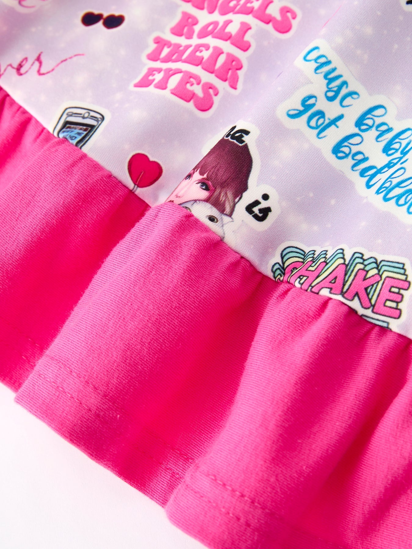 Purple TS Print Ruffle Girls' Short Sleeve  Dress