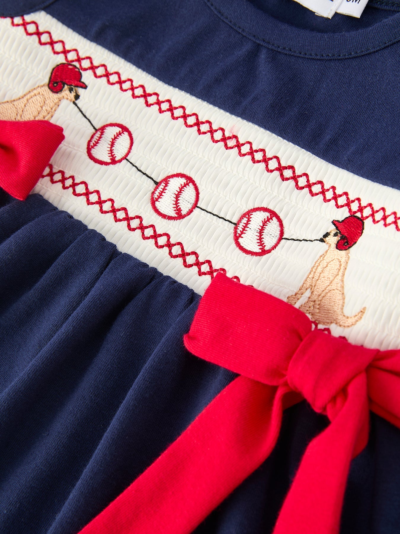 Baby Girls Bloomers Romper Set – Dog Baseball Smocking Embroidery Outfit