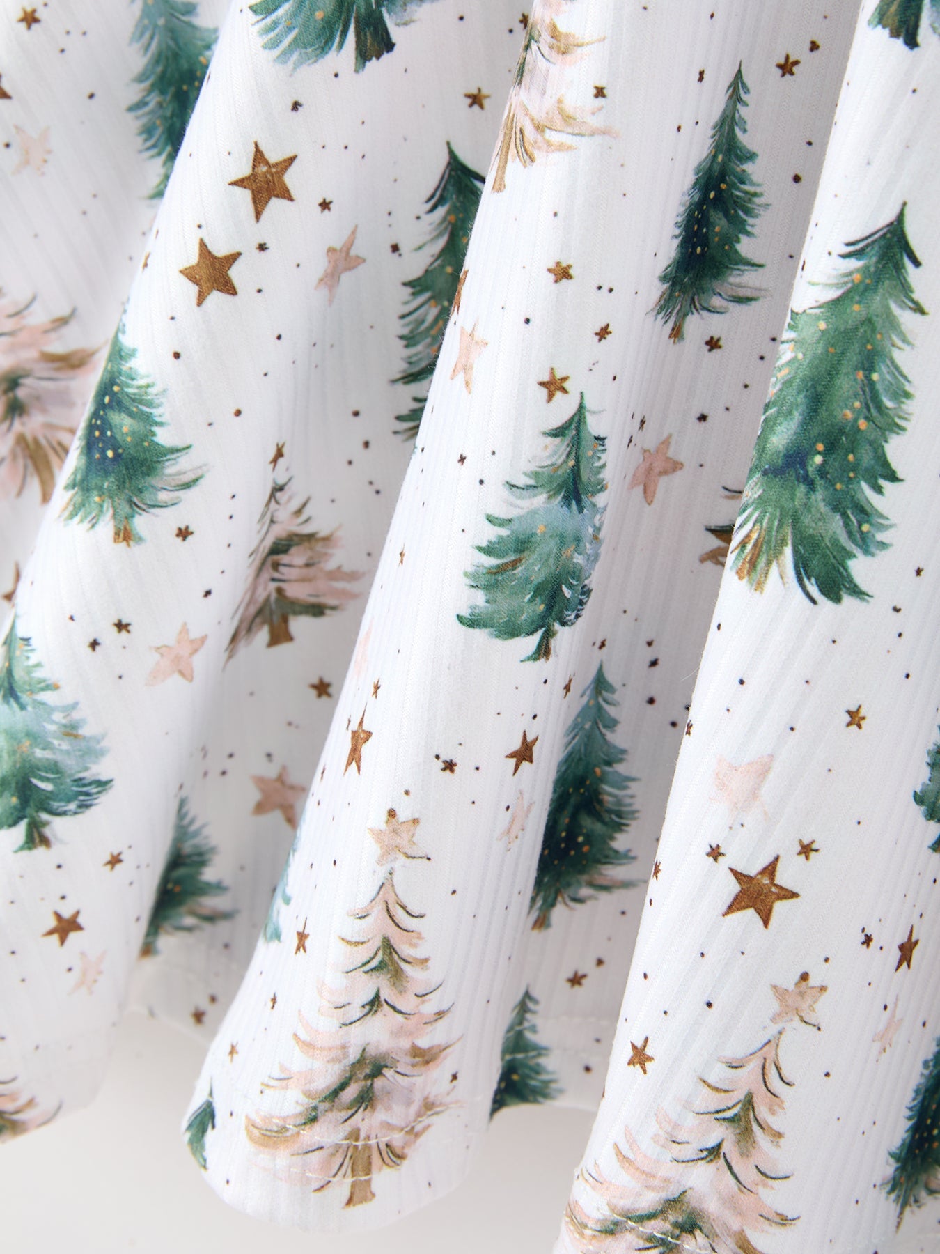 Girls Christmas Tree & Star Ribbed Print Twirl Dress