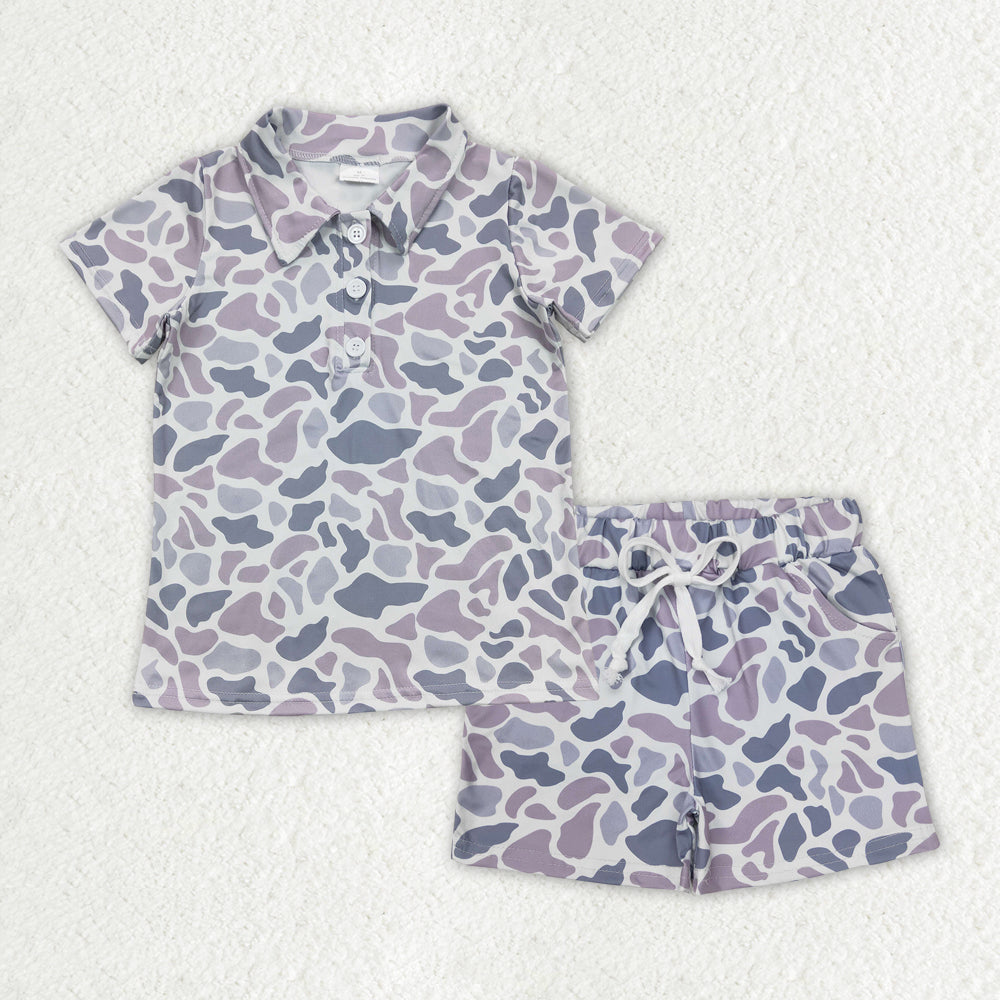 Sibling Baby Boys Southern Light Grey Camo Button Shirts Top Shorts Pajamas Clothes Set