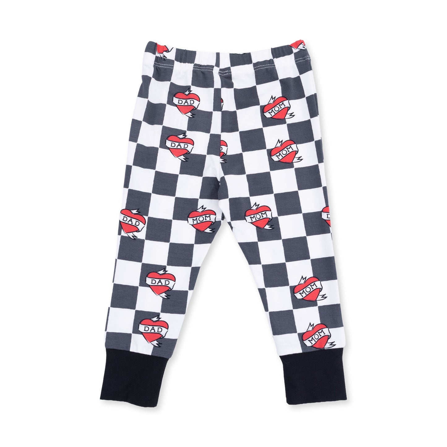 Heart Tattoo Check Black - Short Sleeve Loungewear Set