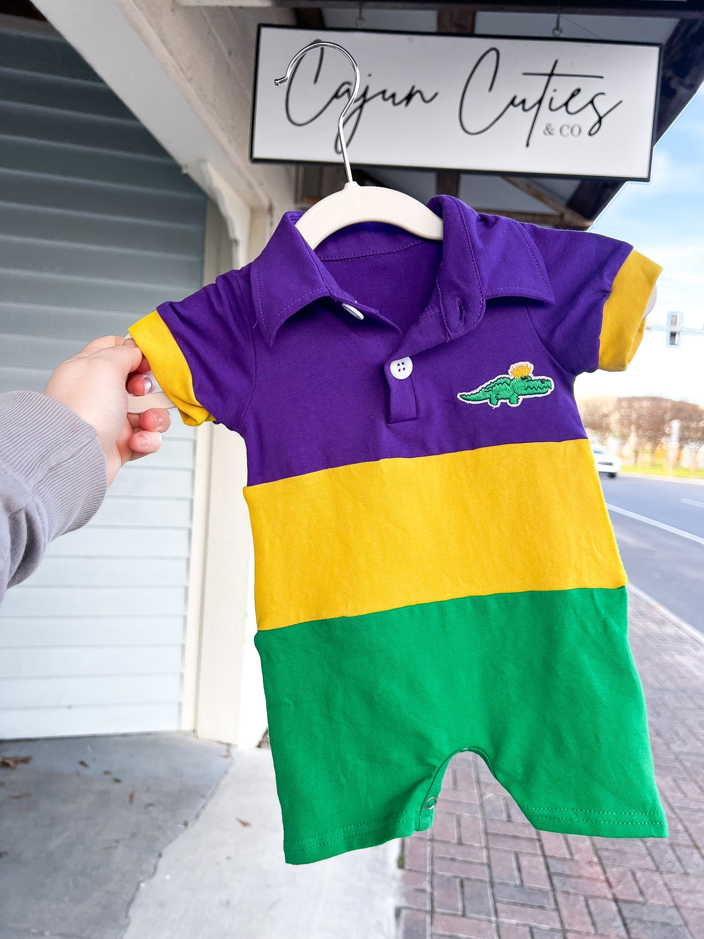 Mardi Gras Color Block Polo Romper