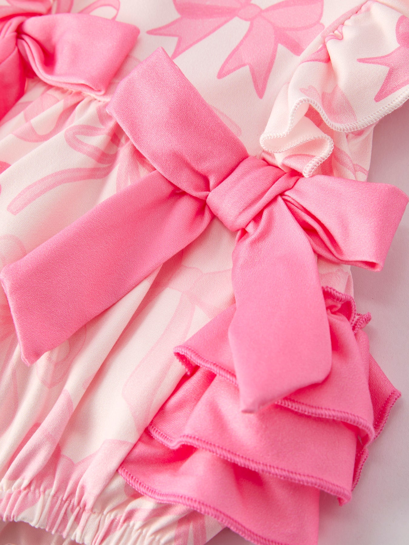 Girls Pink Bow Print Romper