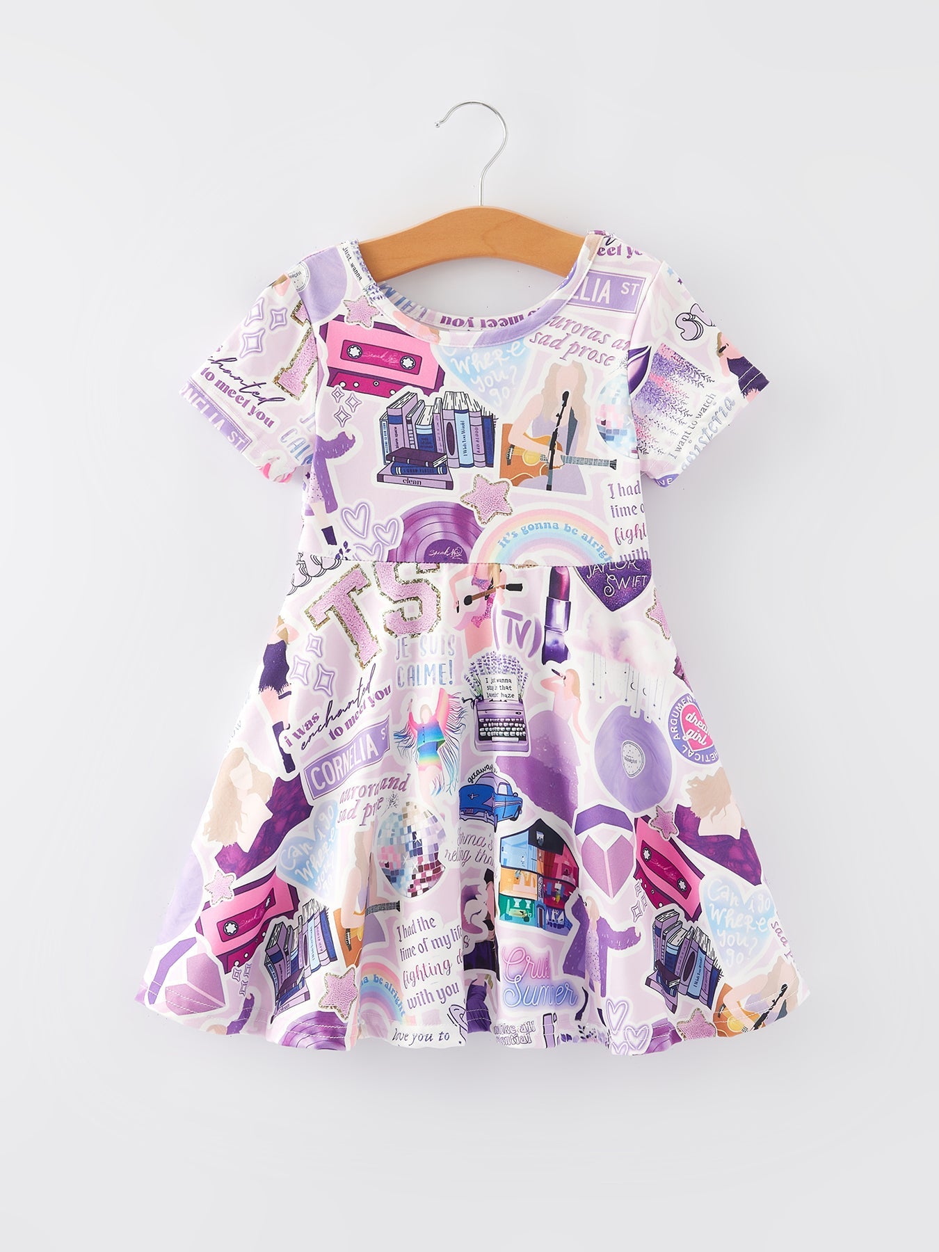 Ts lavender Twirly Print Girls Milk Silk Dress