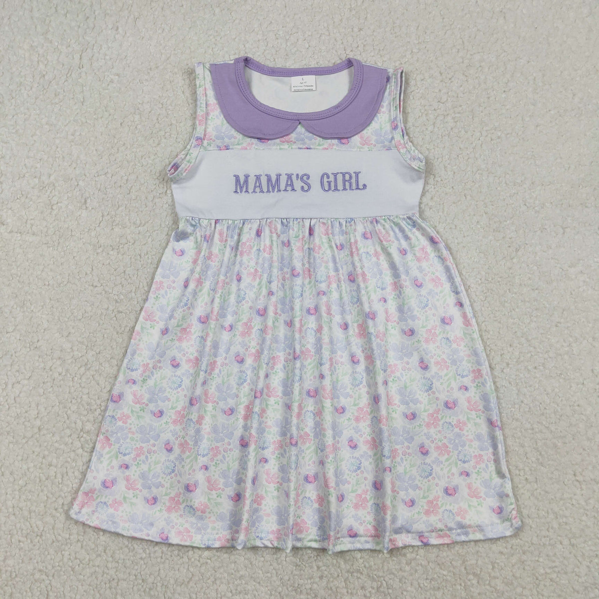 GSD3252 Baby Girls Embroidery Mama's Girl Lavender Floral Collar Knee Length Dresses