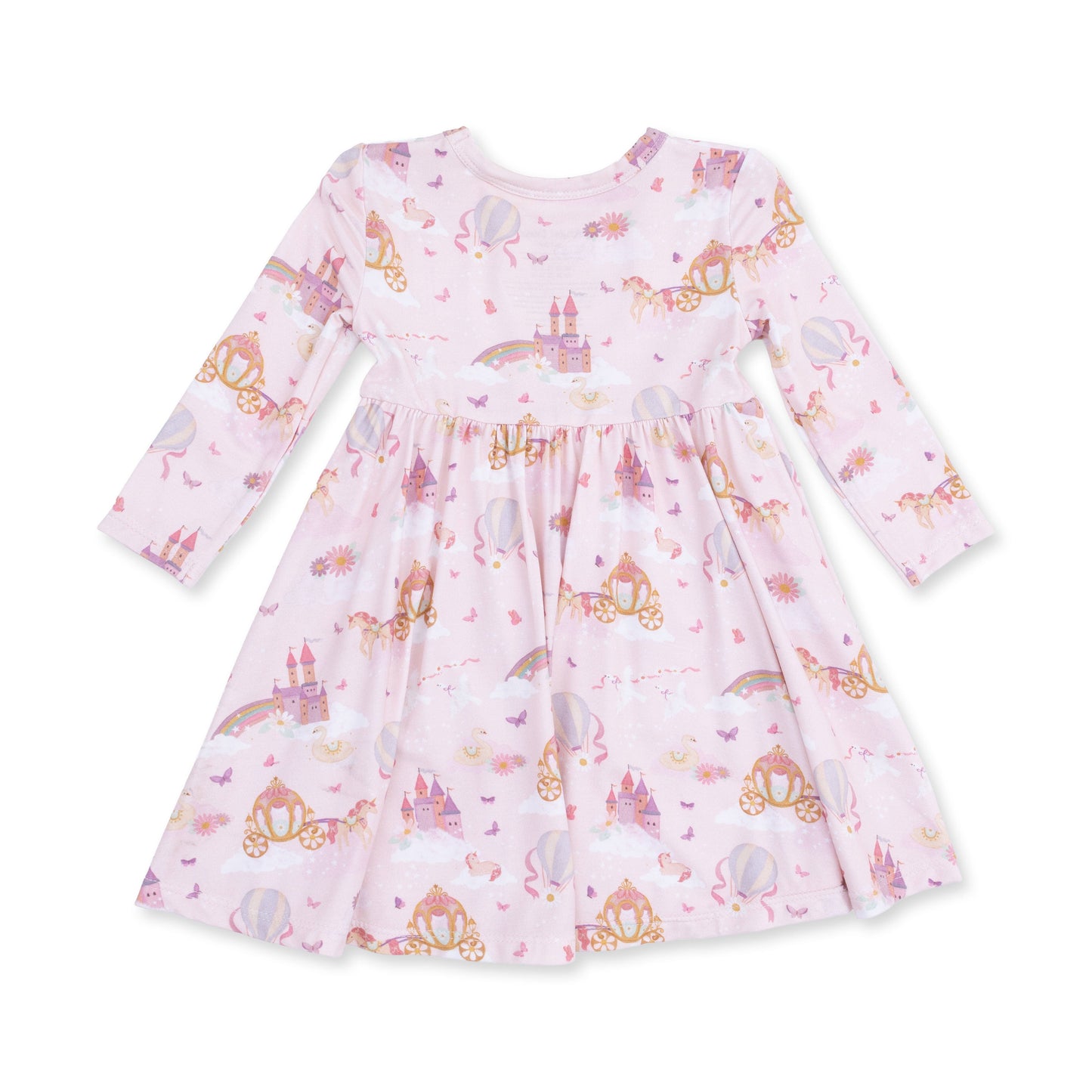 Princess Unicorns and Castle - Twirly Long Sleeve Dress with Bike Short