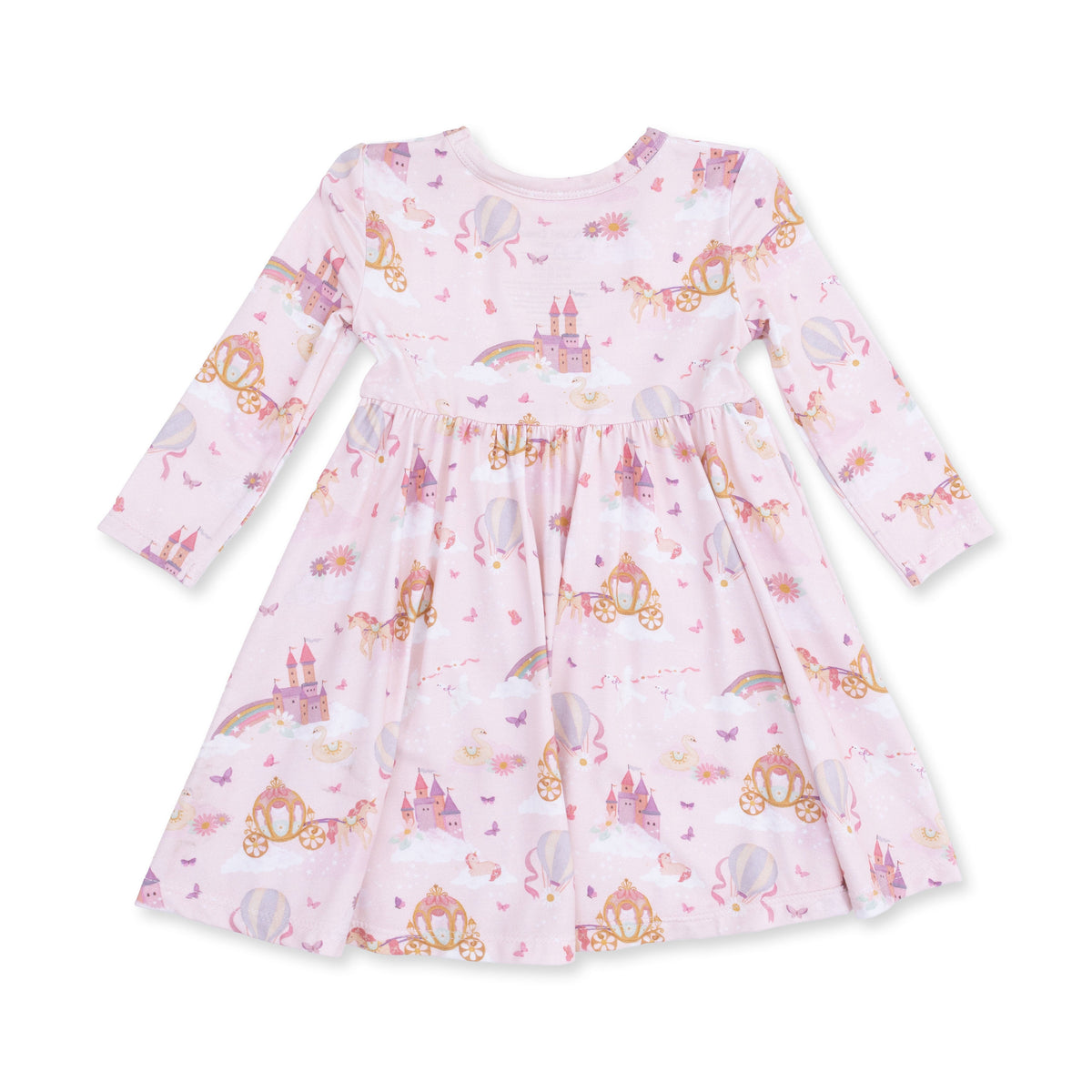 Princess Unicorns and Castle - Twirly Long Sleeve Dress with Bike Short