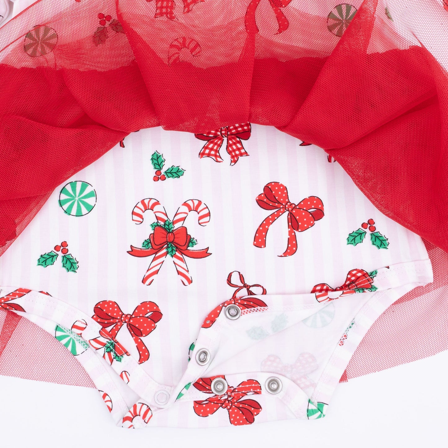 Bows & Candy Canes - Long Sleeve Tutu Bodysuit Dress