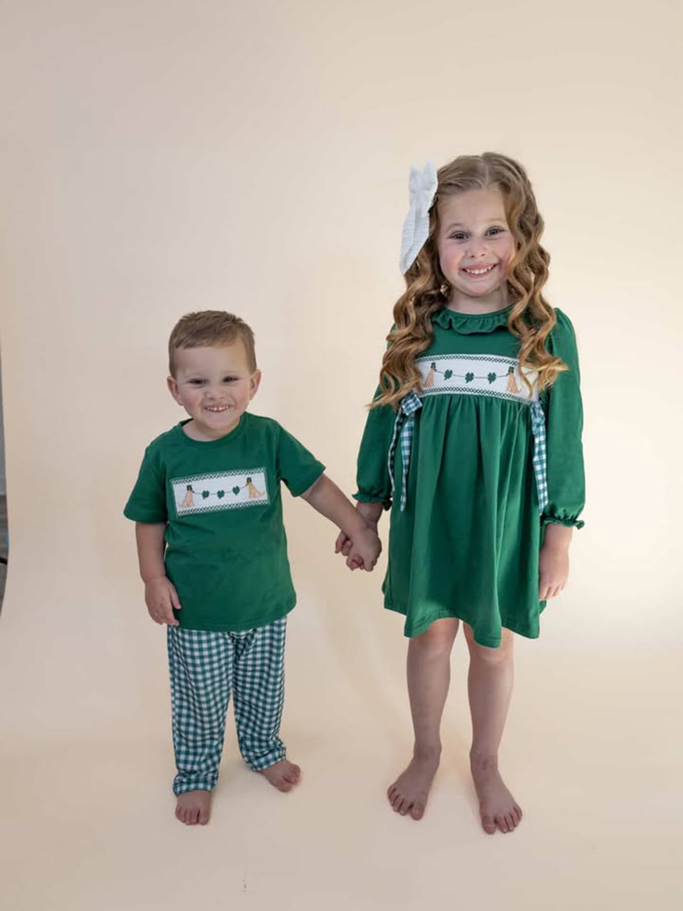 Girls St. Patrick’s Day Shamrock Puppy Smocked Dress