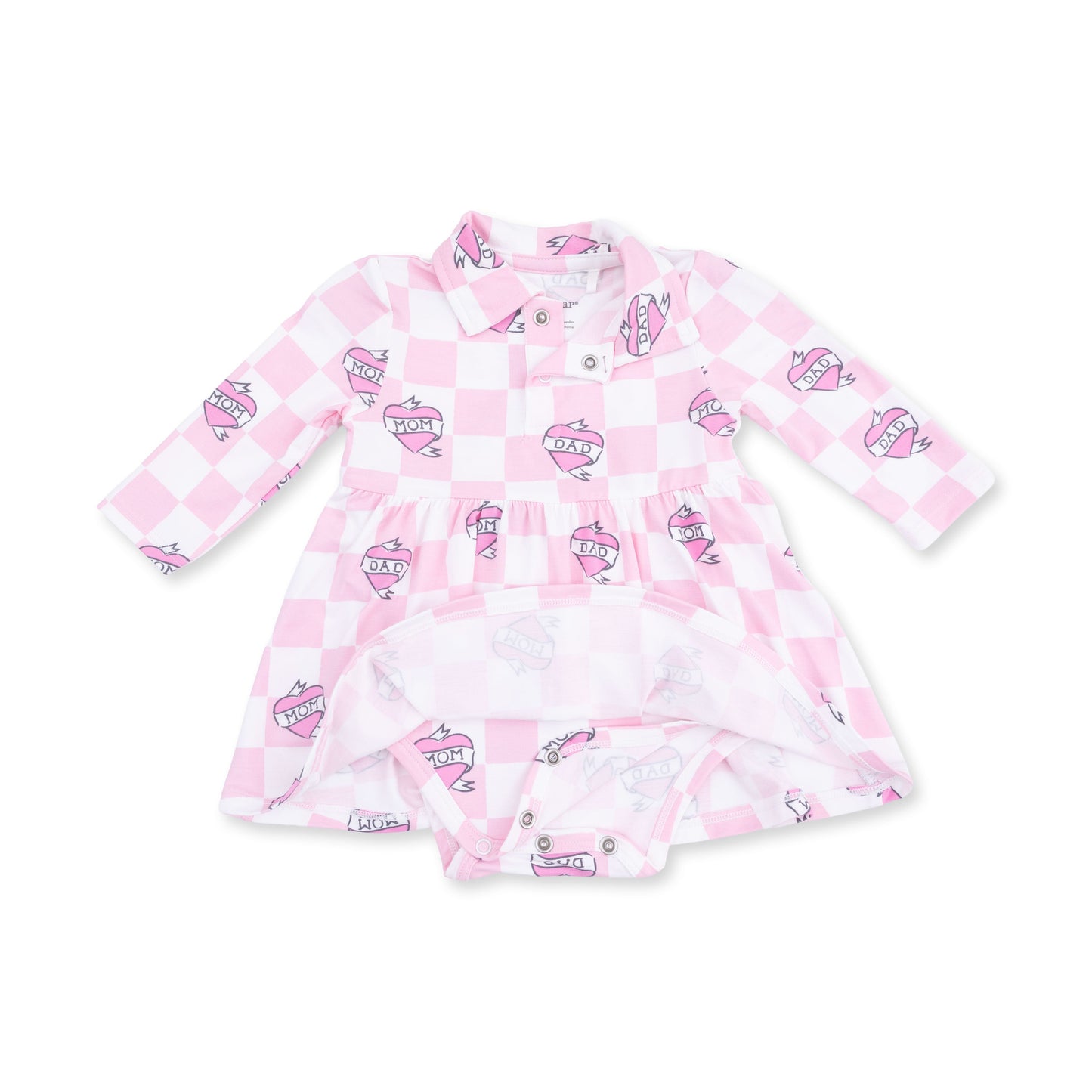 Heart Tattoo Check Pink - Long Sleeve Tennis Bodysuit Dress
