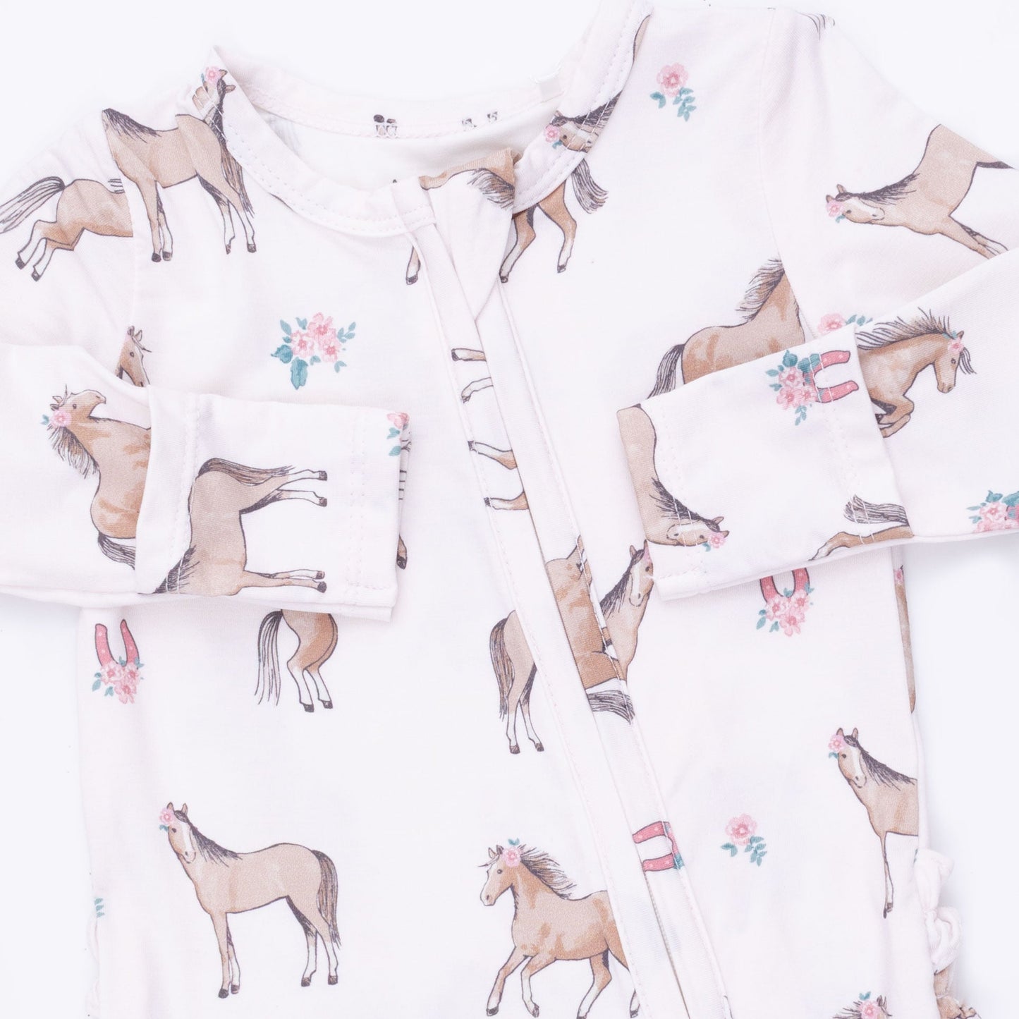 I Love Horses - 2 Way Ruffle Back Zipper Footie