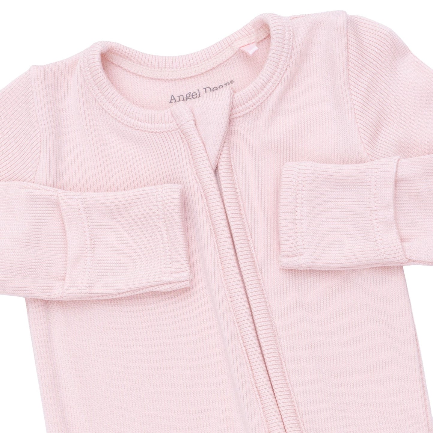 Solid Veiled Pink Rib - 2 Way Ruffle Back Zipper Footie