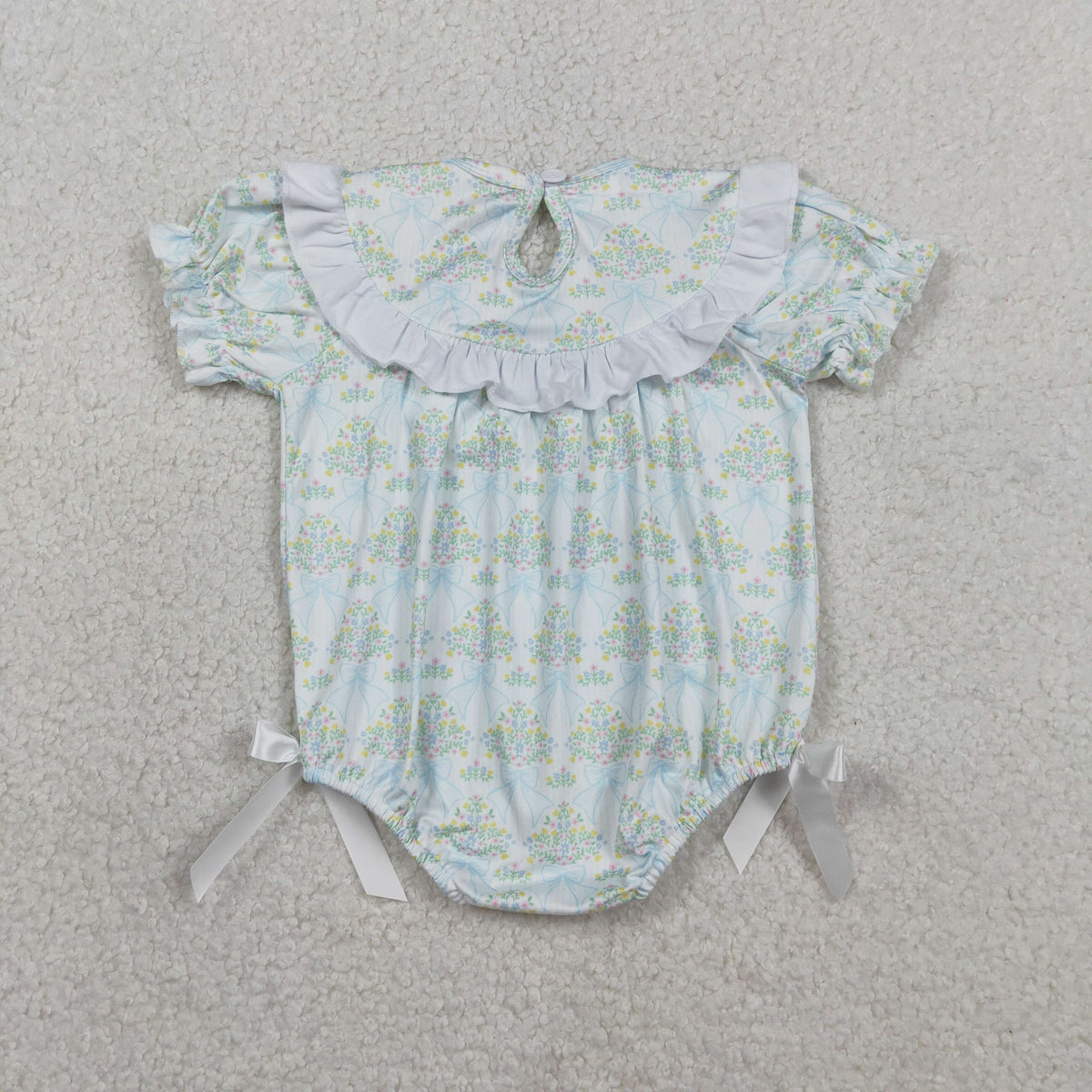 Sibling Smocked Bows Flower Checked Knee Length Dress Ruffle Rompers