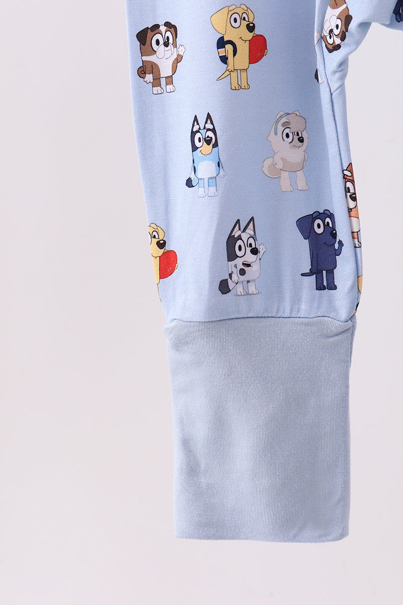 Premium blue character print bamboo romper