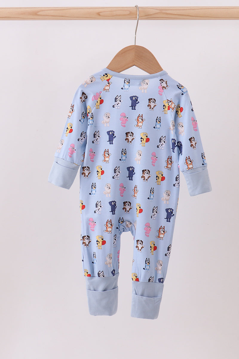 Premium blue character print bamboo romper