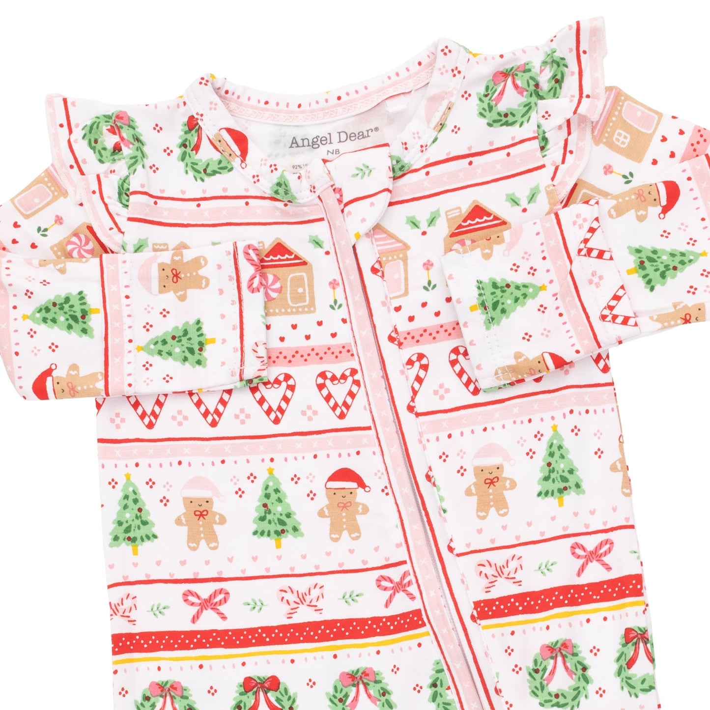 Gingerbread Fair Isle Pink - 2 Way Ruffle Sleeve Zipper Footie