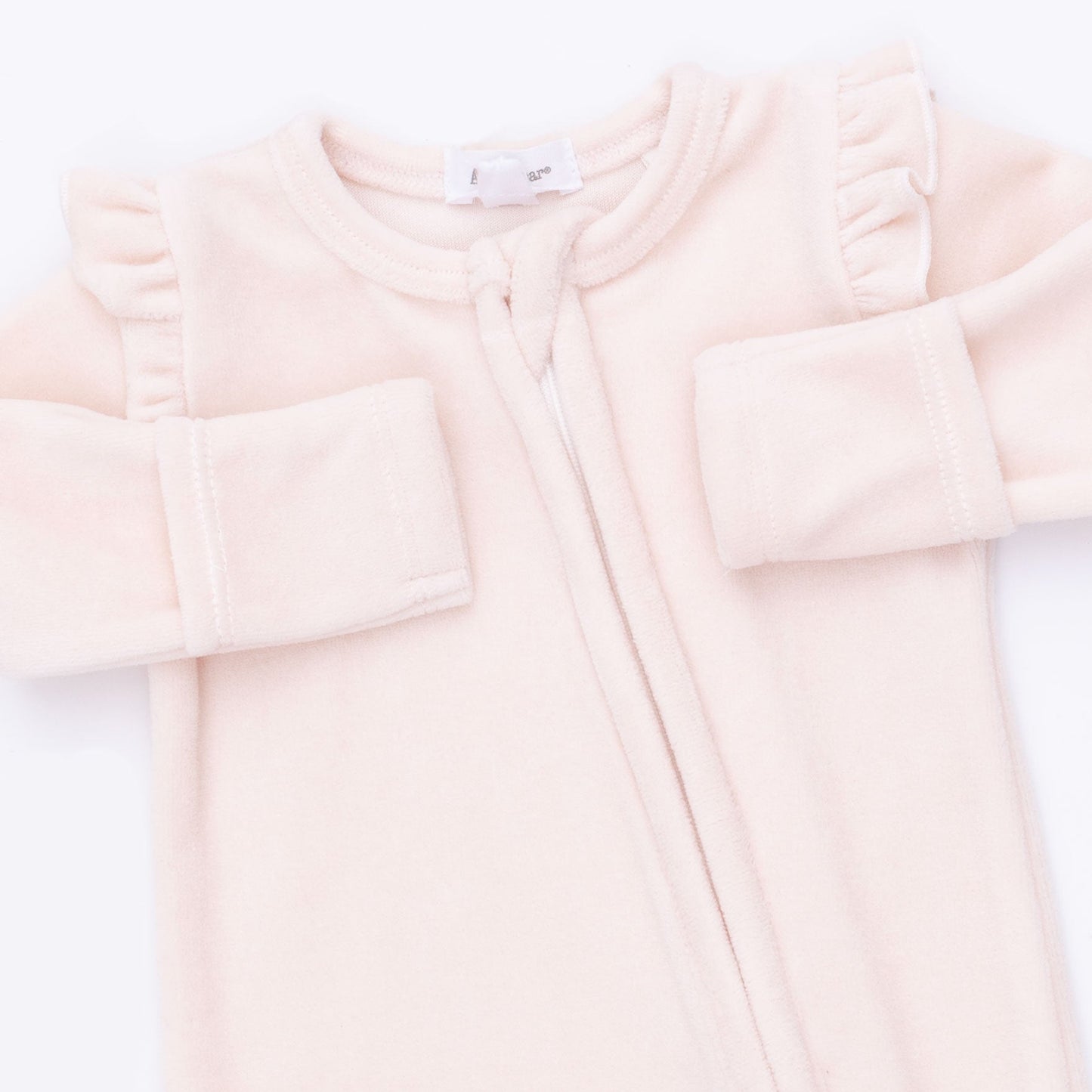 Velour Soft Pink - 2 Way Ruffle Sleeve Zipper Footie