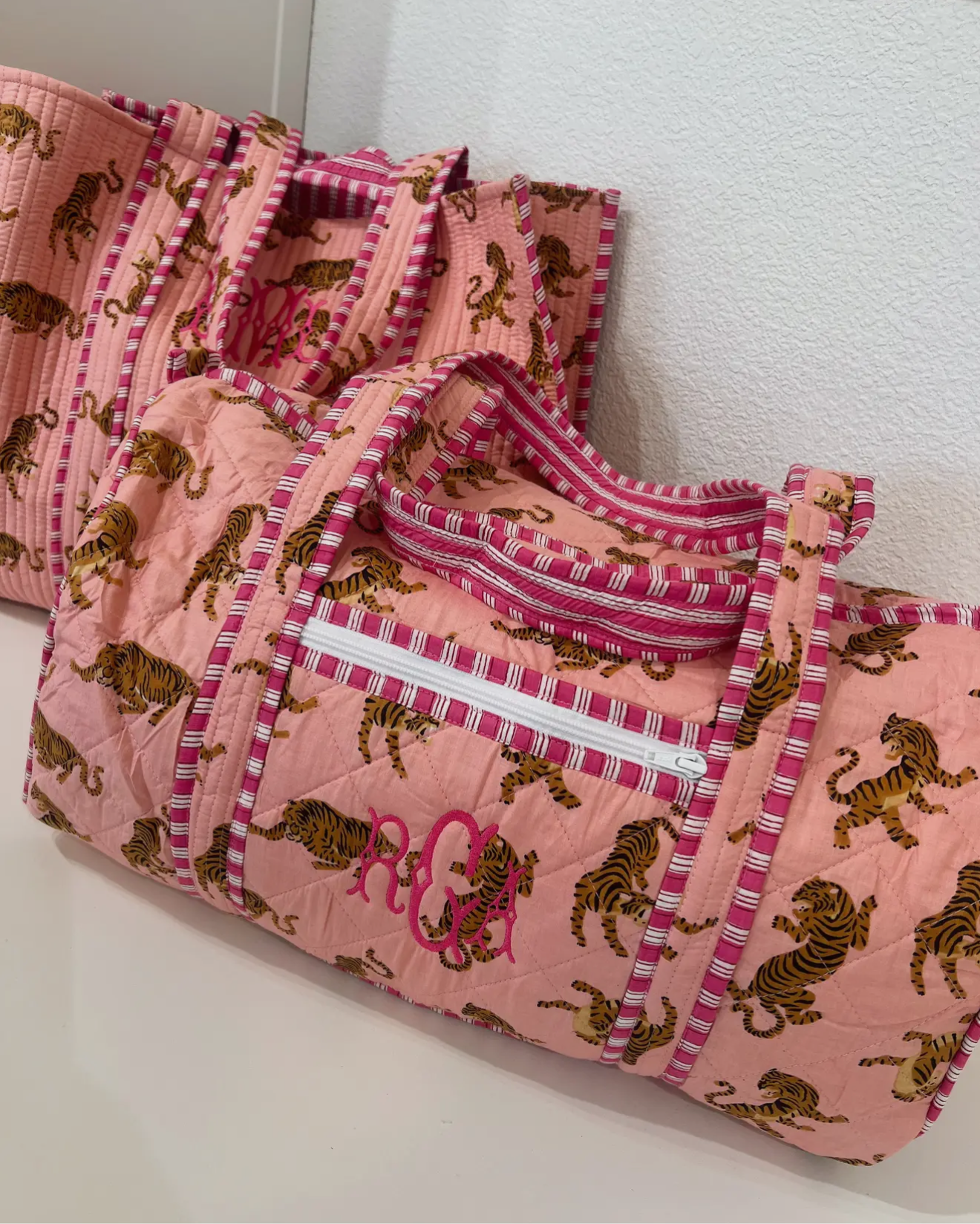 Quilted Block-Print Duffel Bag