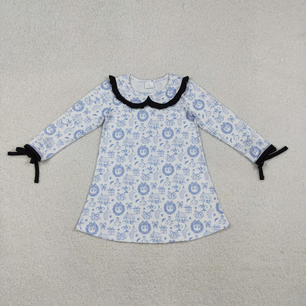Sibling Baby Girls Long Ruffle Sleeve Snowmen Deer Christmas Knee Length Dresses