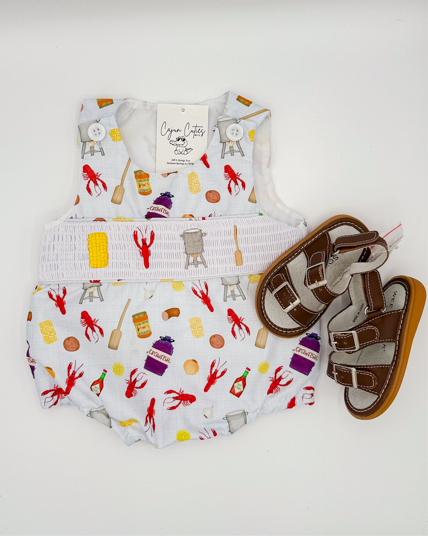 Adorable Crawfish Smocked Children's Outfit Boy Bubble | Southern-Themed Smocked Clothes