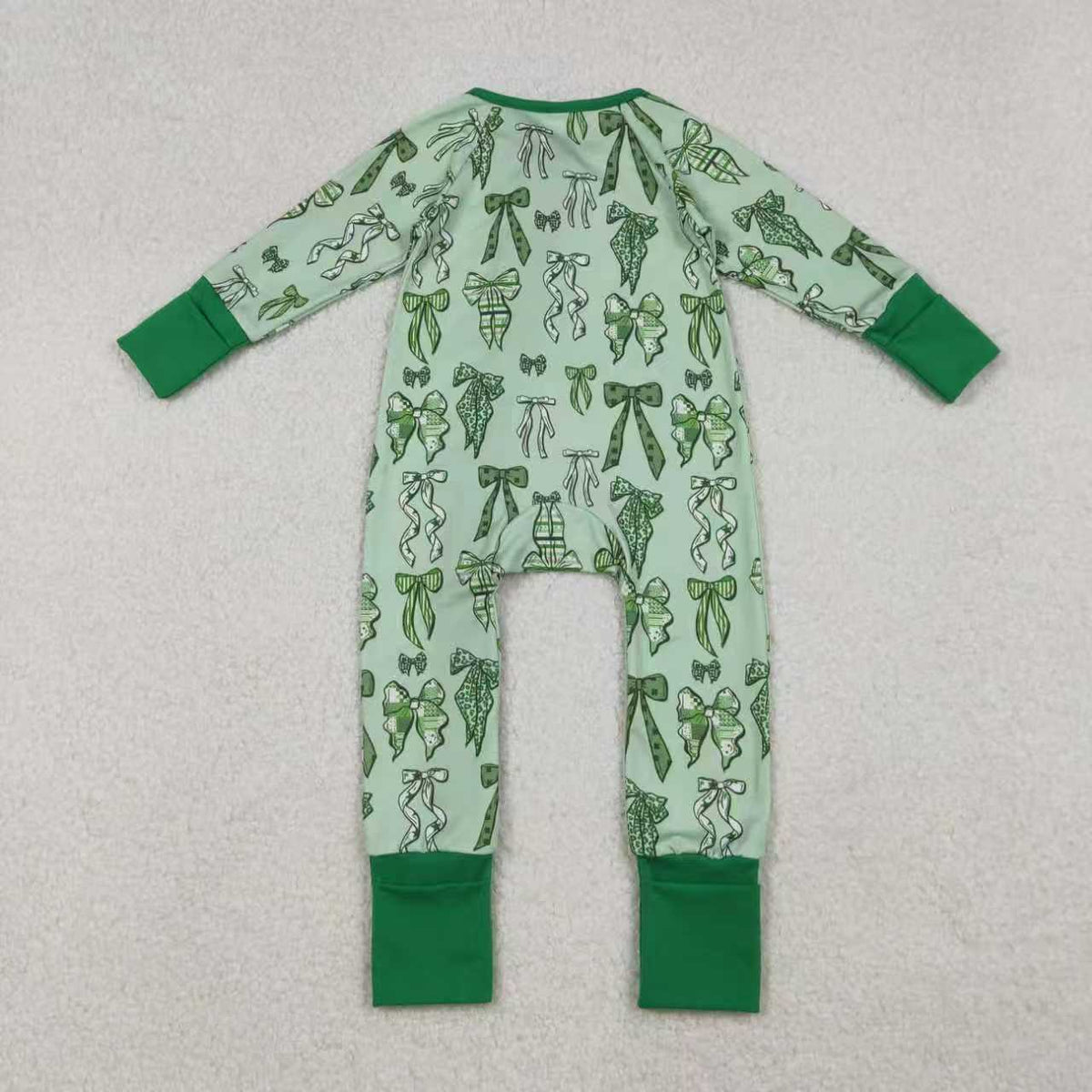 Sibling Baby Girls Green Clovers Bows Top Pants St Patrick Pajamas Sets Zipper Rompers