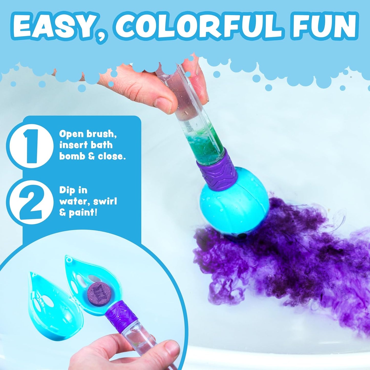 Bath Color Brush™ Kids Bath Bomb Wand | Mess-Free Sensory Bath Toy | Toddler Gift Idea