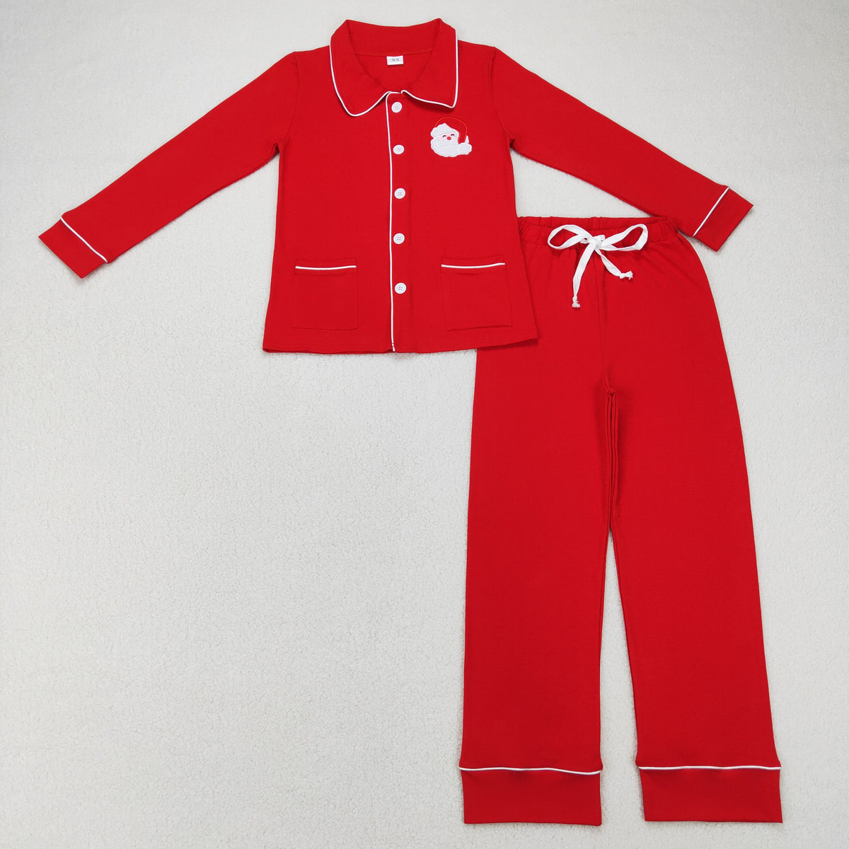 BLP0296 Adult Men Embroidery Santa Button Pockets Top Pants Christmas Pajamas Set