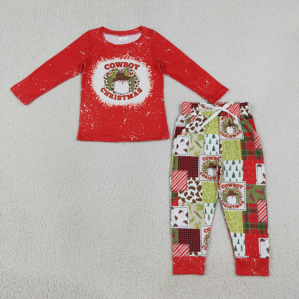 BLP0375 Baby Boys Cowboy Santa Top Pockets Joggers Christmas Clothes Set